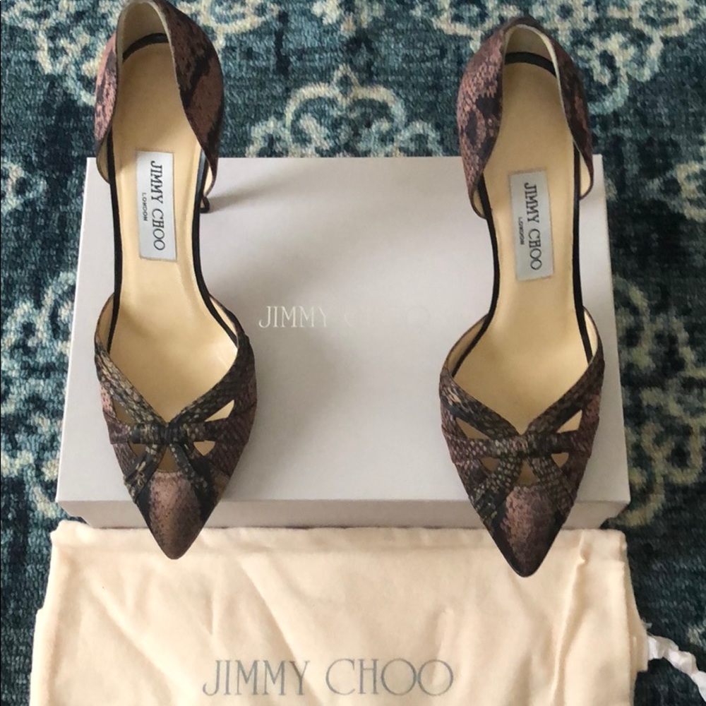Jimmy Choo Satin Reptile Print 3.5 inch Pumps
